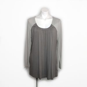 LOGO by Lori Goldstein Gray Long Sleeve Two-Toned Dress